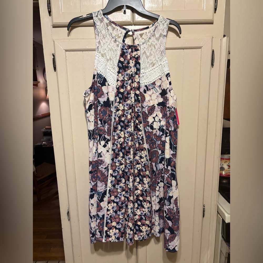 Xhilaration Floral Sleeveless Dress with Lace - NEW NWT